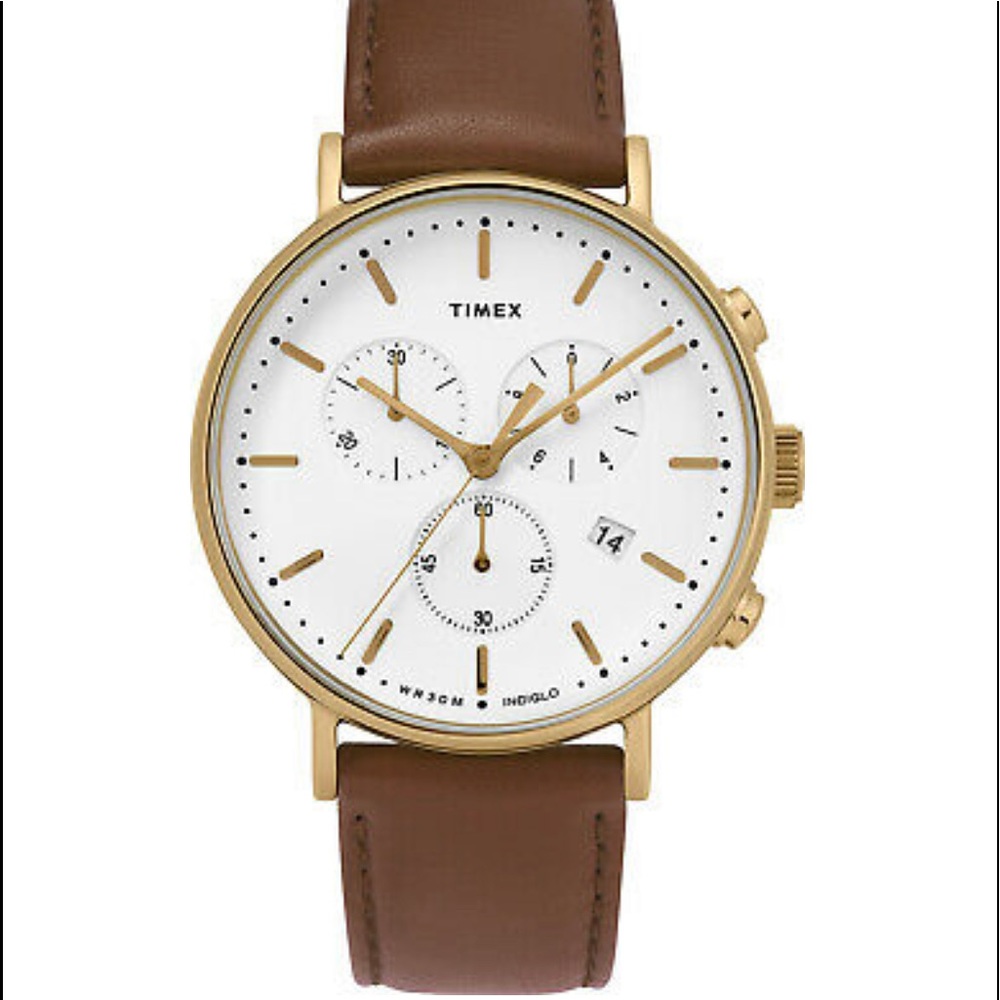 Timex watch with brown leather band